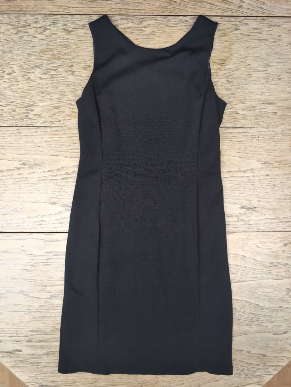 Eileen Fisher silk lined Small classic minimalist black midi dress with stretch